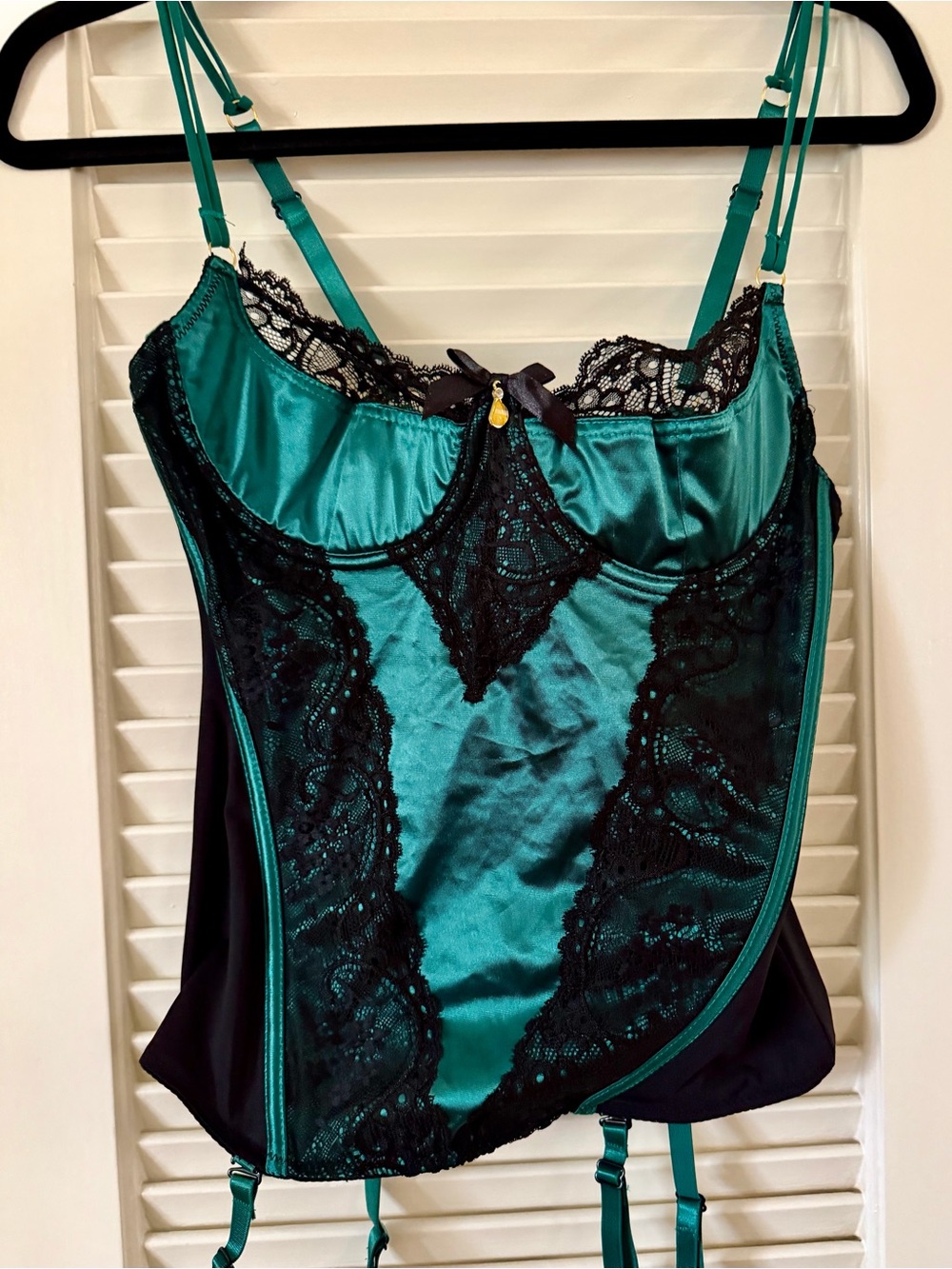 Silky Teal and Black Lace Bustier - Women Intimates